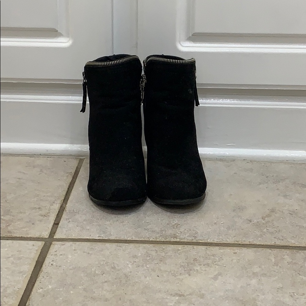 Black Suede Zipper Accented Boots
